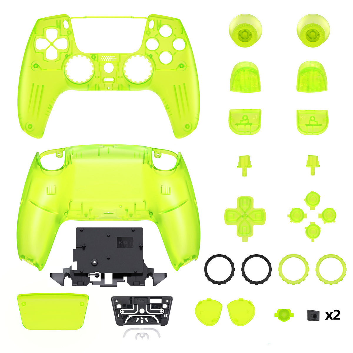 eXtremeRate LUNA Redesigned Replacement Full Set Shells with Buttons Compatible with PS5 Controller BDM-030/040/050/060 - Clear Lime Green