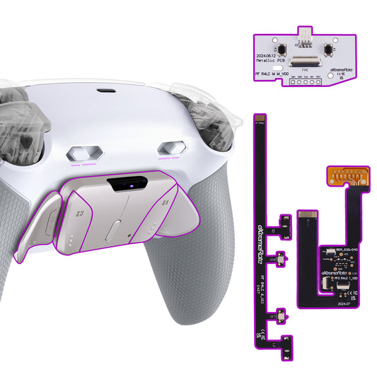 eXtremeRate Real Metal Buttons (RMB) Version RISE4 Plus MAX Back Paddles Kit with Clicky Trigger Stops & Rubberized Grip for PS5 Controller BDM-030/040/050 - White Gray - Silver