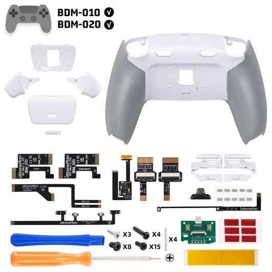 eXtremeRate RISE Plus MAX Back Paddles Kit with Clicky Trigger Stops & Rubberized Grip for PS5 Controller BDM-010/020 - White Gray