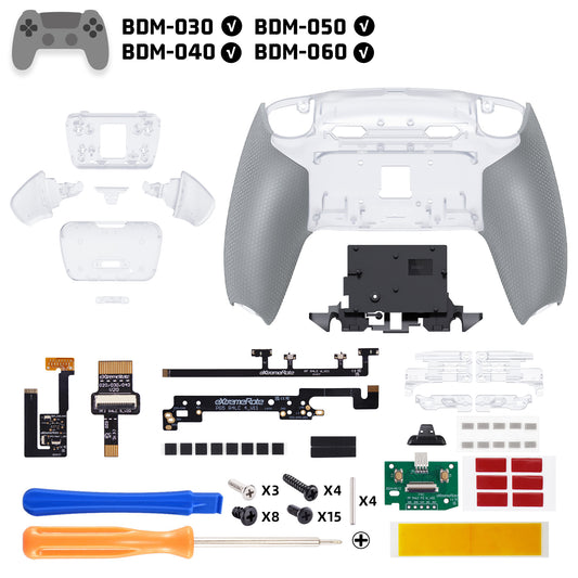 eXtremeRate RISE Plus MAX Back Paddles Kit with Clicky Trigger Stops & Rubberized Grip for PS5 Controller BDM-030/040/050/060 - Clear & Gray