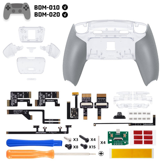eXtremeRate RISE Plus MAX Back Paddles Kit with Clicky Trigger Stops & Rubberized Grip for PS5 Controller BDM-010/020 - Rubberized Clear & Gray eXtremeRate