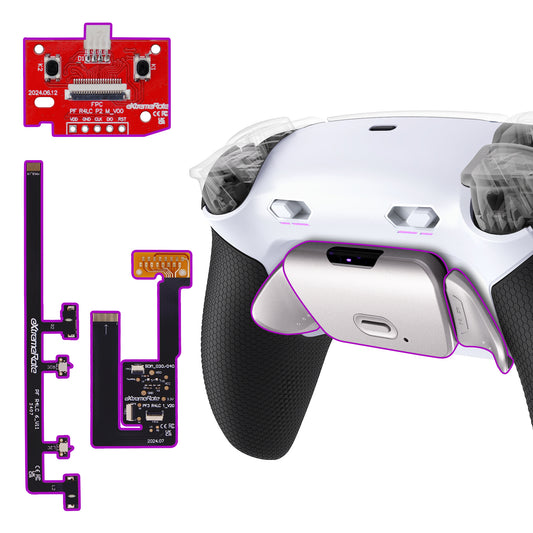 eXtremeRate Real Metal Buttons (RMB) Version RISE Plus MAX Back Paddles Kit with Clicky Trigger Stops & Rubberized Grip for PS5 Controller BDM-030/040/050/060 - White Black - Silver