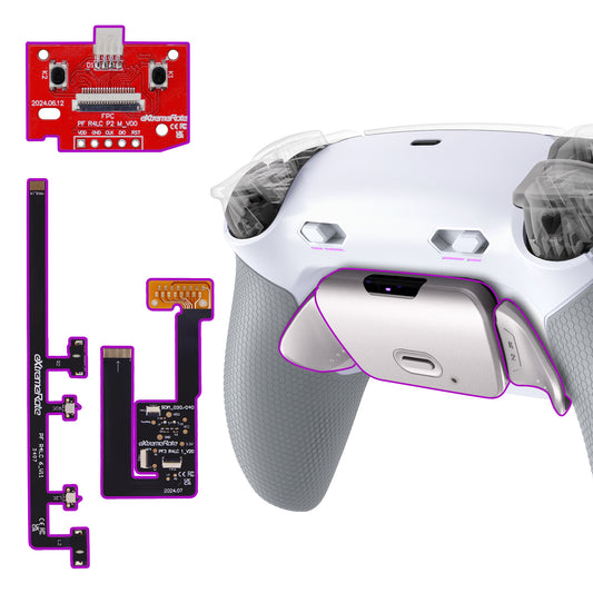eXtremeRate Real Metal Buttons (RMB) Version RISE Plus MAX Back Paddles Kit with Clicky Trigger Stops & Rubberized Grip for PS5 Controller BDM-030/040/050/060 - White Gray - Silver