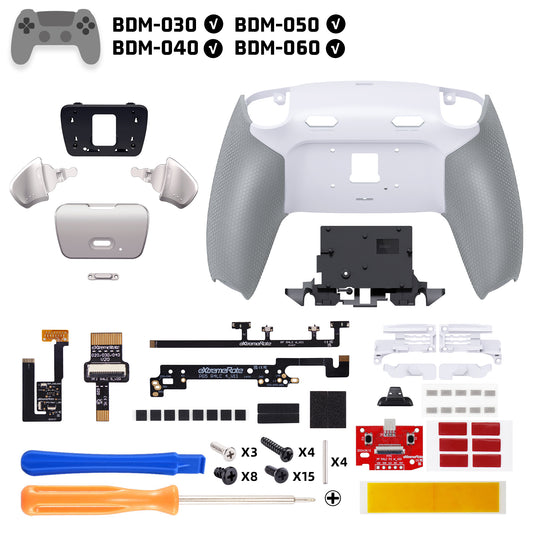 eXtremeRate Real Metal Buttons (RMB) Version RISE Plus MAX Back Paddles Kit with Clicky Trigger Stops & Rubberized Grip for PS5 Controller BDM-030/040/050/060 - White Gray - Silver