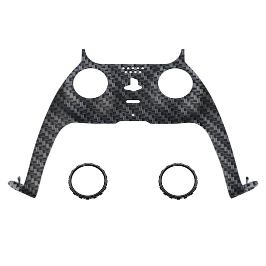eXtremeRate Replacement Decorative Trim Shell with Accent Rings Compatible with PS5 Controller BDM-010/020/030/040/050 - Black Silver Carbon Fiber