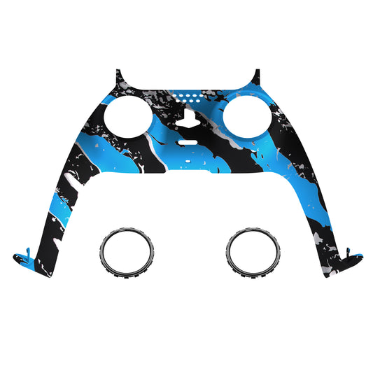 eXtremeRate Replacement Decorative Trim Shell with Accent Rings Compatible with PS5 Controller BDM-010/020/030/040/050 - Blue Coating Splash