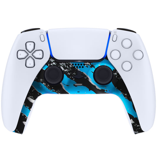 eXtremeRate Replacement Decorative Trim Shell with Accent Rings Compatible with PS5 Controller BDM-010/020/030/040/050 - Blue Coating Splash