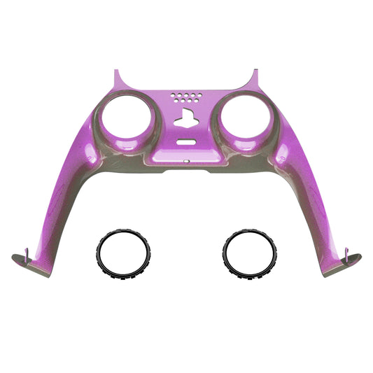 eXtremeRate Replacement Decorative Trim Shell with Accent Rings Compatible with PS5 Controller BDM-010/020/030/040/050 - Chameleon Gold Red