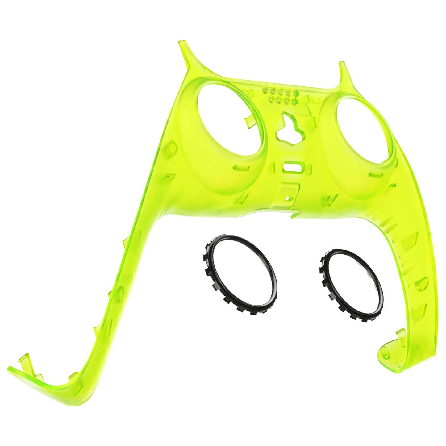 eXtremeRate Replacement Decorative Trim Shell with Accent Rings Compatible with PS5 Controller BDM-010/020/030/040/050 - Clear Lime Green