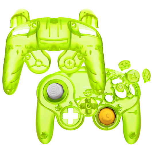 eXtremeRate Replacement Faceplate Backplate with Buttons for Nintendo GameCube Controller NGC - Clear Lime Green