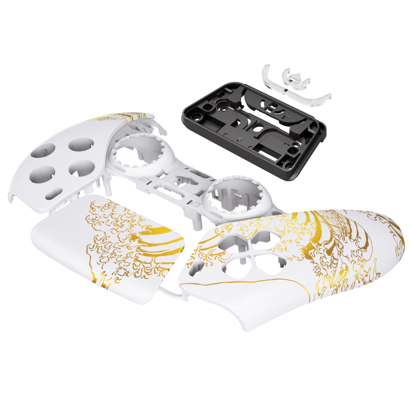 eXtremeRate Replacement Front Housing Shell with Touchpad Compatible with PS5 Controller BDM-010/020/030/040/050/060 - The Great GOLDEN Wave Off Kanagawa - White
