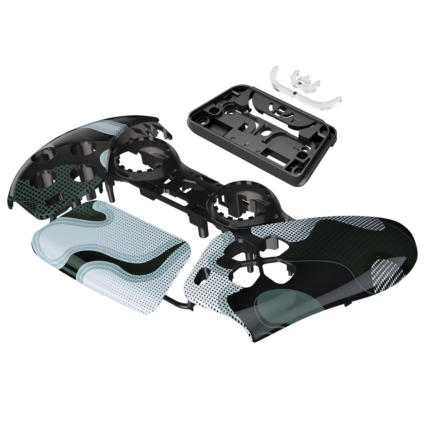 eXtremeRate Replacement Front Housing Shell with Touchpad Compatible with PS5 Controller BDM-010/020/030/040/050 - Black White Camouflage