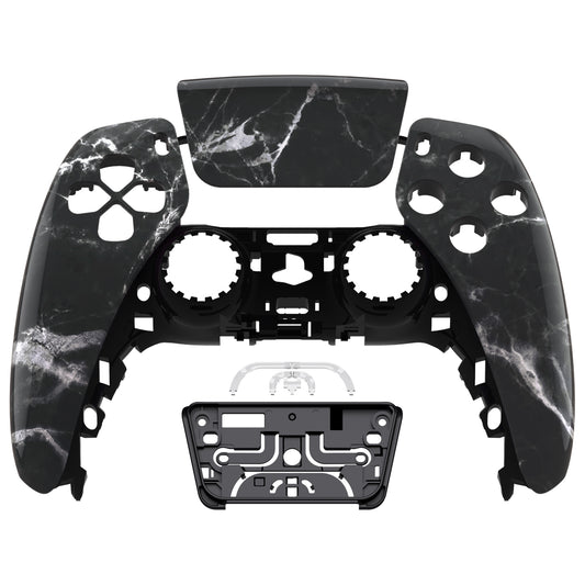 eXtremeRate Replacement Front Housing Shell with Touchpad Compatible with PS5 Controller BDM-010/020/030/040/050 - Black White Marble Effect