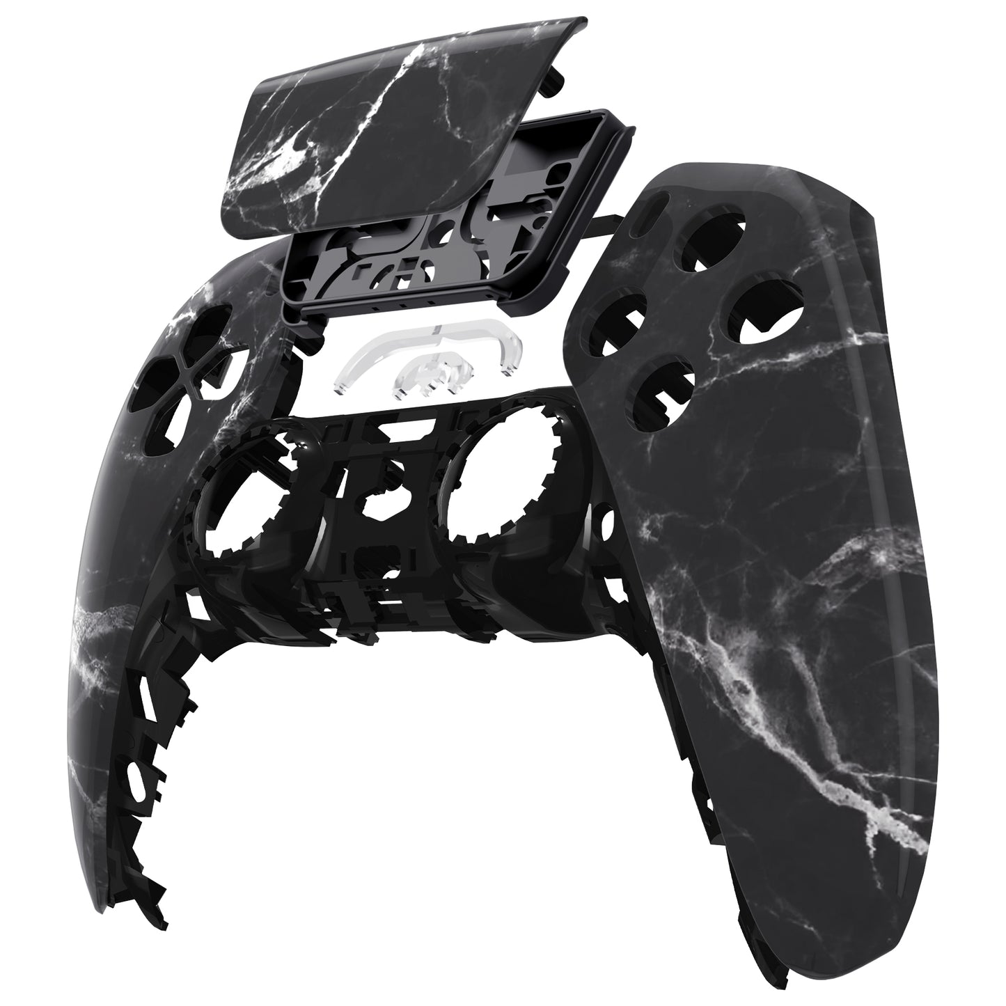 eXtremeRate Replacement Front Housing Shell with Touchpad Compatible with PS5 Controller BDM-010/020/030/040/050 - Black White Marble Effect