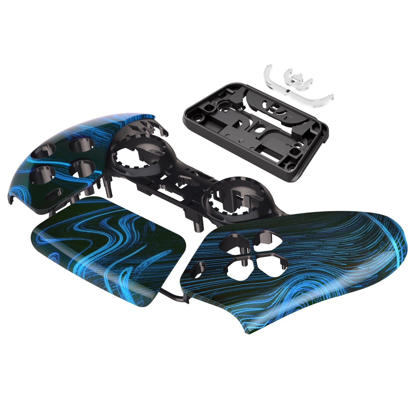 eXtremeRate Replacement Front Housing Shell with Touchpad Compatible with PS5 Controller BDM-010/020/030/040/050 - Blue Swirl