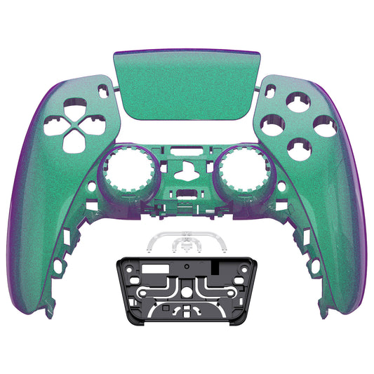 eXtremeRate Replacement Front Housing Shell with Touchpad Compatible with PS5 Controller BDM-010/020/030/040/050 - Chameleon Green Purple