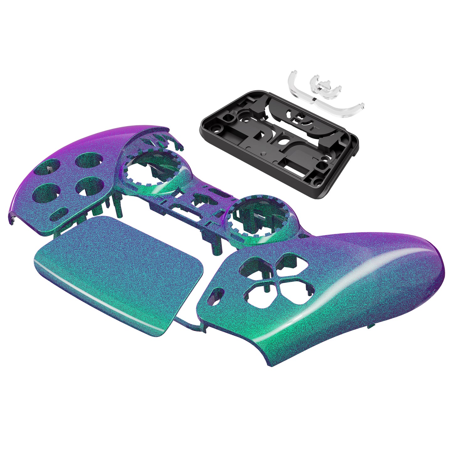 eXtremeRate Replacement Front Housing Shell with Touchpad Compatible with PS5 Controller BDM-010/020/030/040/050 - Chameleon Green Purple