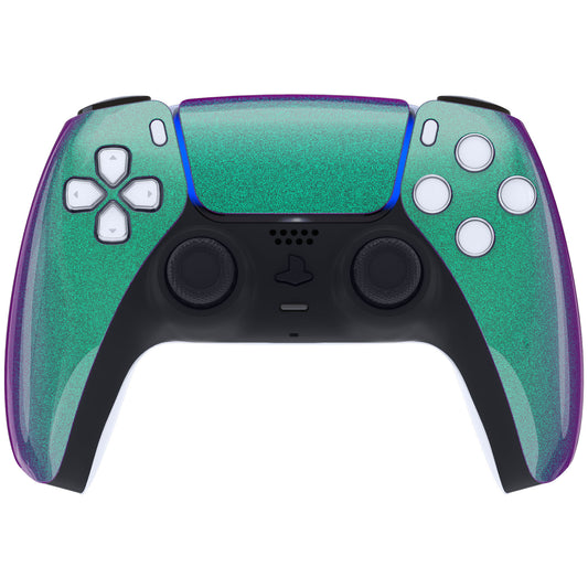 eXtremeRate Replacement Front Housing Shell with Touchpad Compatible with PS5 Controller BDM-010/020/030/040/050 - Chameleon Green Purple