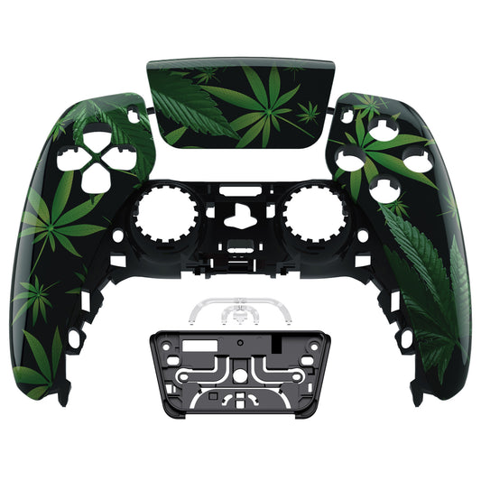 eXtremeRate Replacement Front Housing Shell with Touchpad Compatible with PS5 Controller BDM-010/020/030/040/050 - Green Weeds