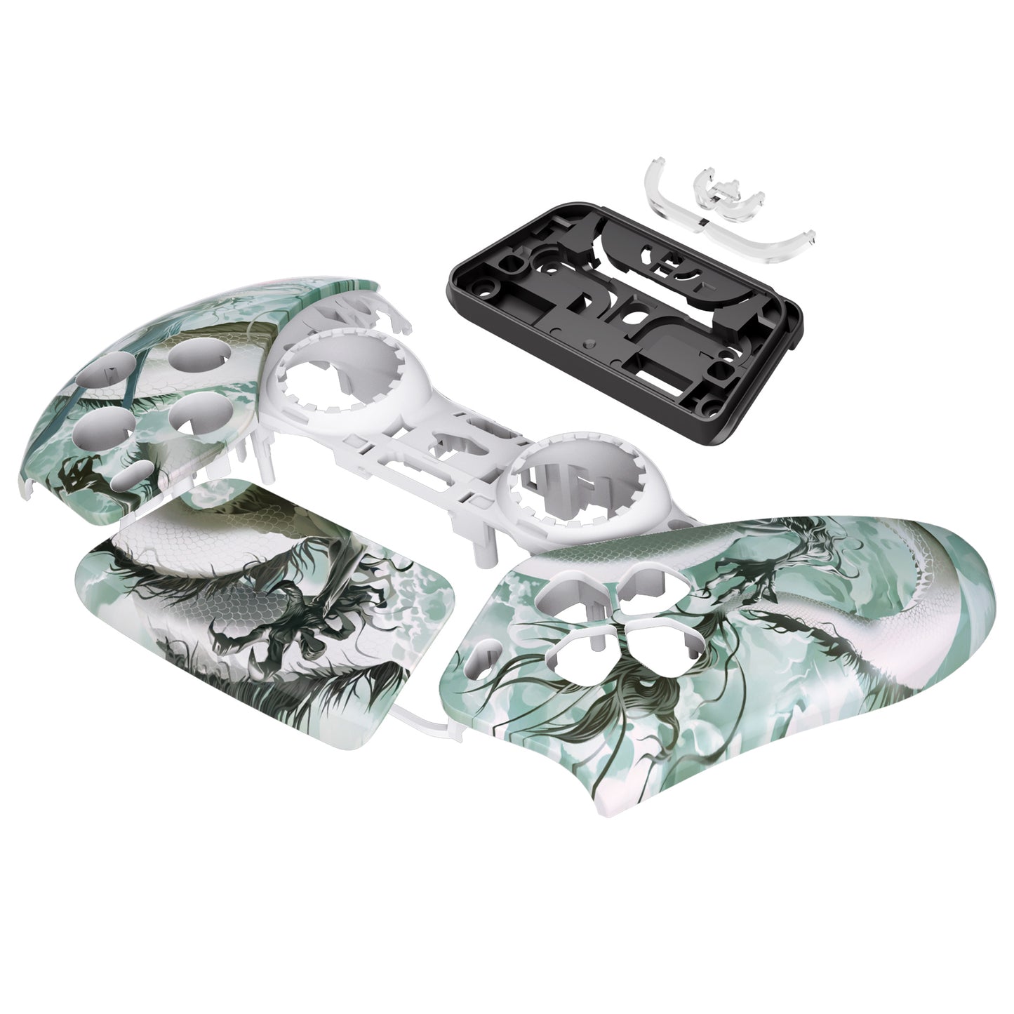 eXtremeRate Replacement Front Housing Shell with Touchpad Compatible with PS5 Controller BDM-010/020/030/040/050 - Jade Dragon - Cloud Dominator