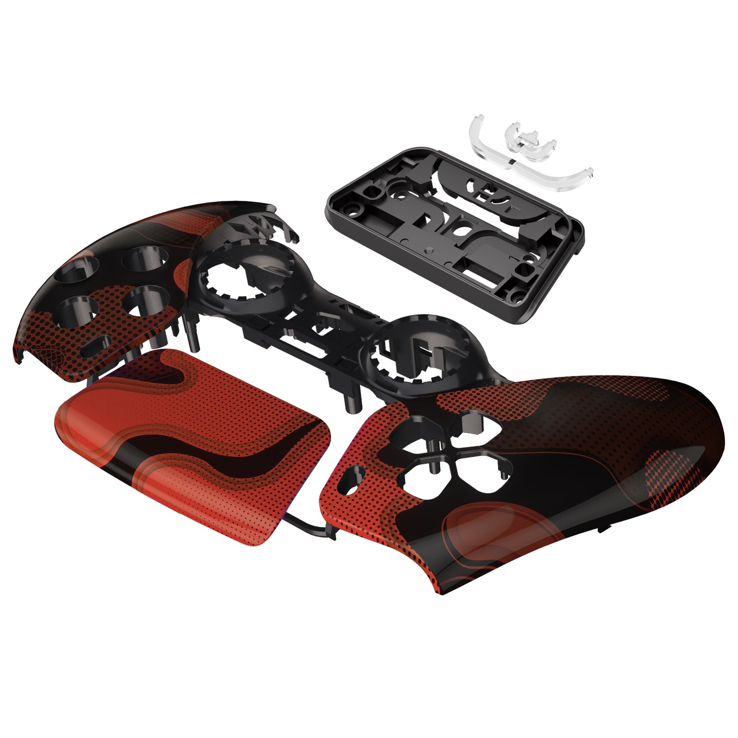 eXtremeRate Replacement Front Housing Shell with Touchpad Compatible with PS5 Controller BDM-010/020/030/040/050 - Red Black Camouflage