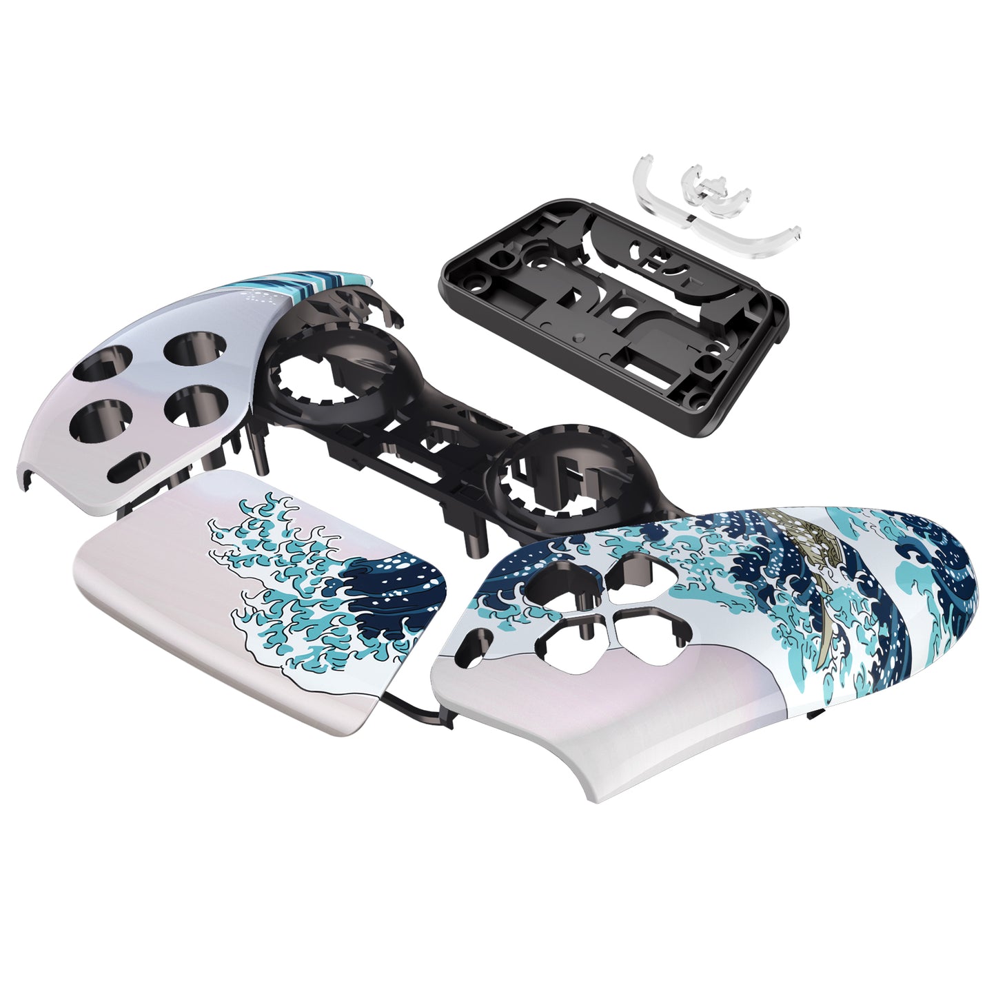 eXtremeRate Replacement Front Housing Shell with Touchpad Compatible with PS5 Controller BDM-010/020/030/040/050/060 - The Great Wave