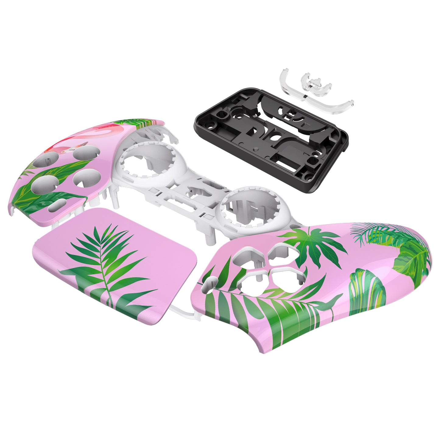 eXtremeRate Replacement Front Housing Shell with Touchpad Compatible with PS5 Controller BDM-010/020/030/040/050 - Tropical Flamingo
