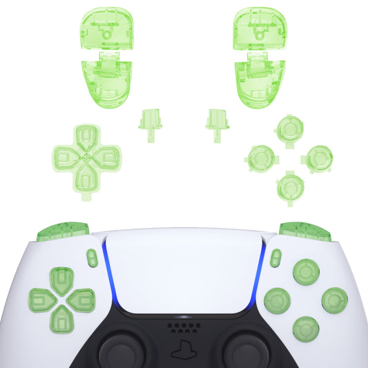 eXtremeRate Replacement Full Set Buttons Compatible with PS5 Controller BDM-030/040/050 - Clear Light Green