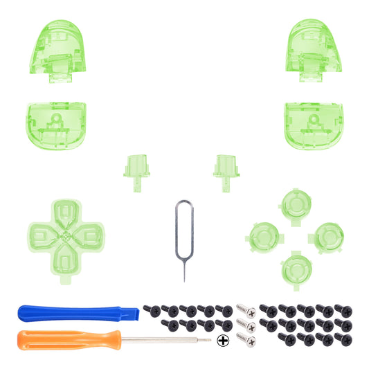 eXtremeRate Replacement Full Set Buttons Compatible with PS5 Controller BDM-030/040/050 - Clear Light Green