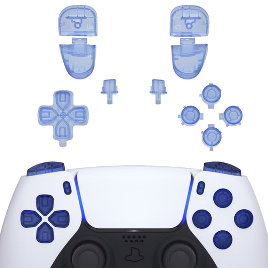 eXtremeRate Replacement Full Set Buttons Compatible with PS5 Controller BDM-030/040/050 - Crystal Clear Light Blue
