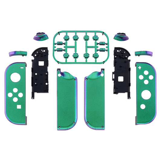 eXtremeRate Replacement Full Set Shell Case with Buttons for Joycon of NS Switch - Chameleon Green Purple