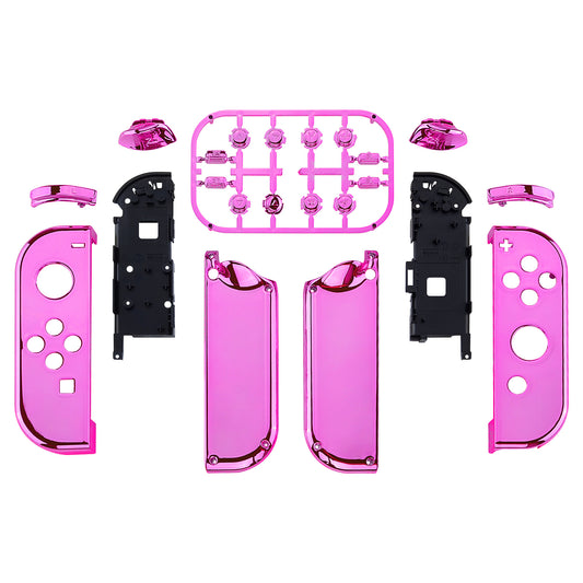 eXtremeRate Replacement Full Set Shell Case with Buttons for Joycon of NS Switch - Chrome Pink Glossy