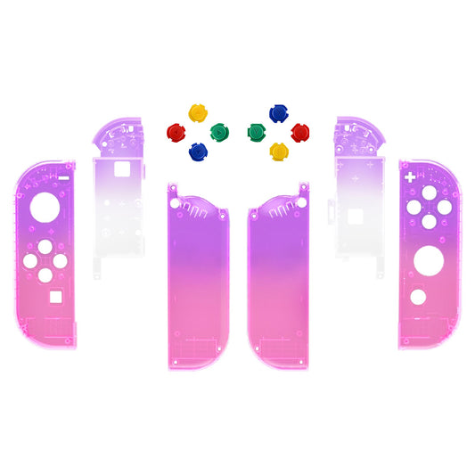 eXtremeRate Replacement Full Set Shell Case with Buttons for Joycon of NS Switch - Clear Atomic Purple Rose Red
