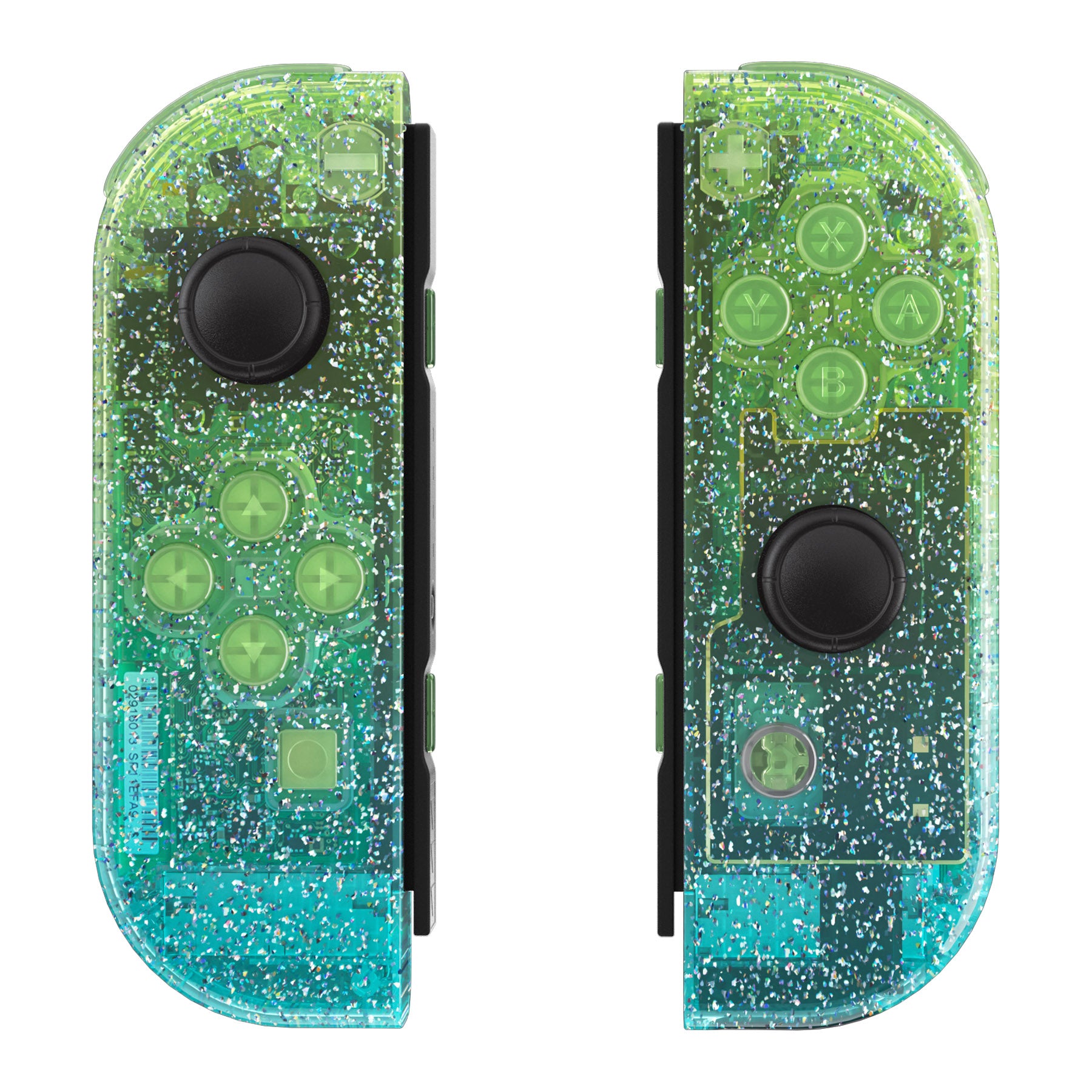 eXtremeRate Replacement Full Set Shell Case with Buttons for Joycon of NS  Switch Glitter Gradient Translucent Green Blue