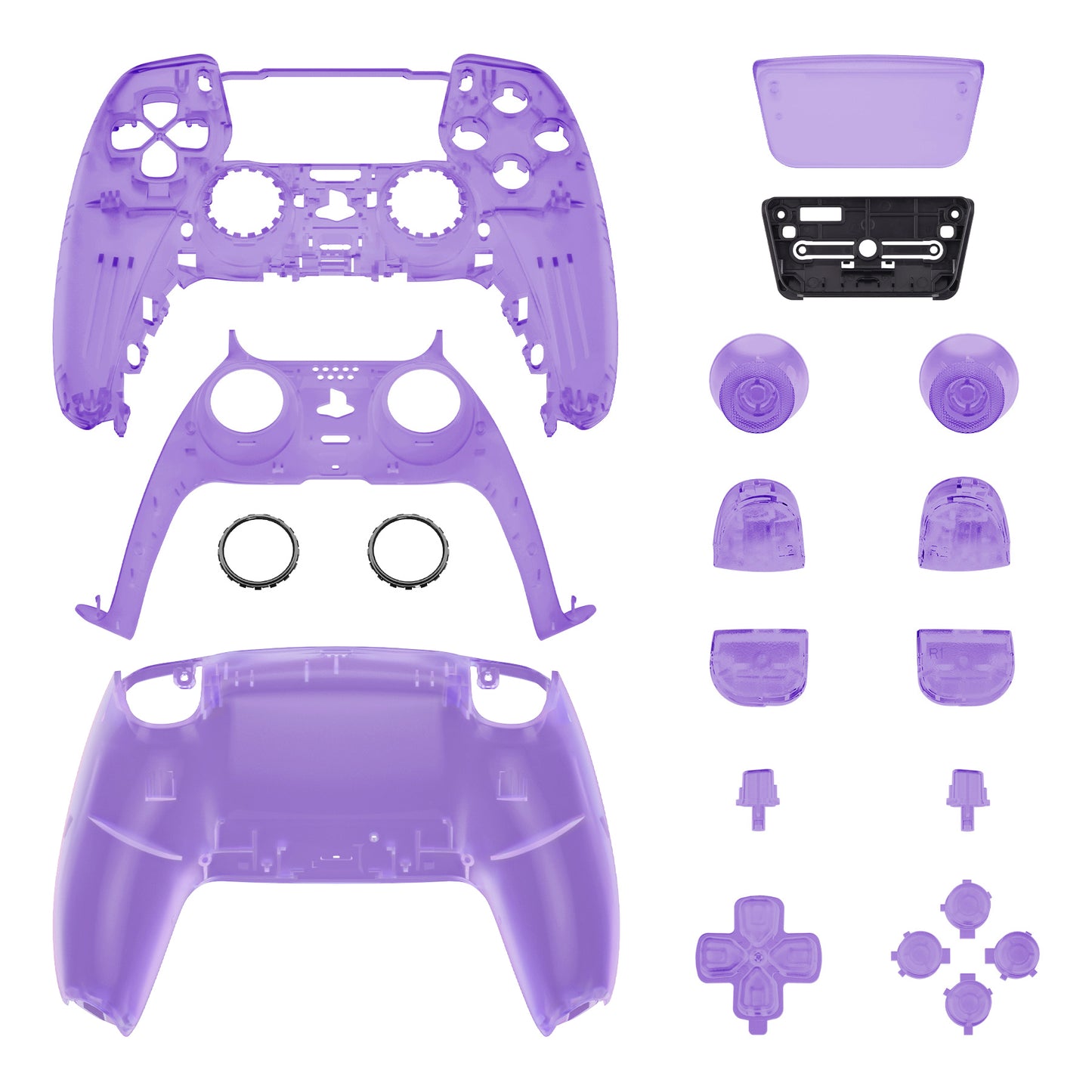 eXtremeRate Replacement Full Set Shells with Buttons Compatible with PS5 Controller BDM-010/020 - Clear Atomic Purple