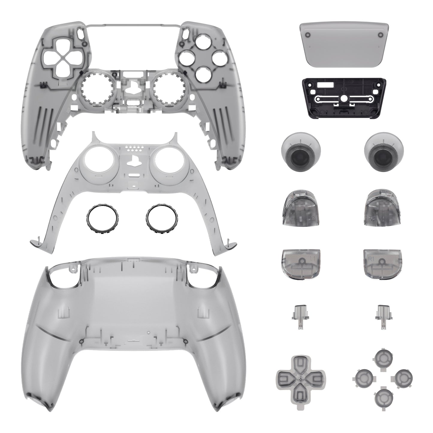 eXtremeRate Replacement Full Set Shells with Buttons Compatible with PS5 Controller BDM-010/020 - Clear Black