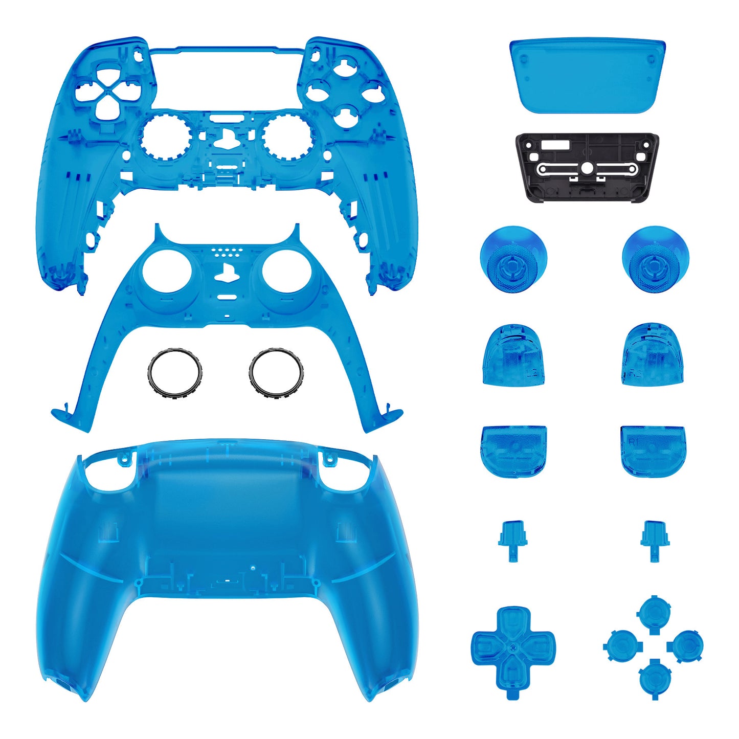 eXtremeRate Replacement Full Set Shells with Buttons Compatible with PS5 Controller BDM-010/020 - Clear Blue