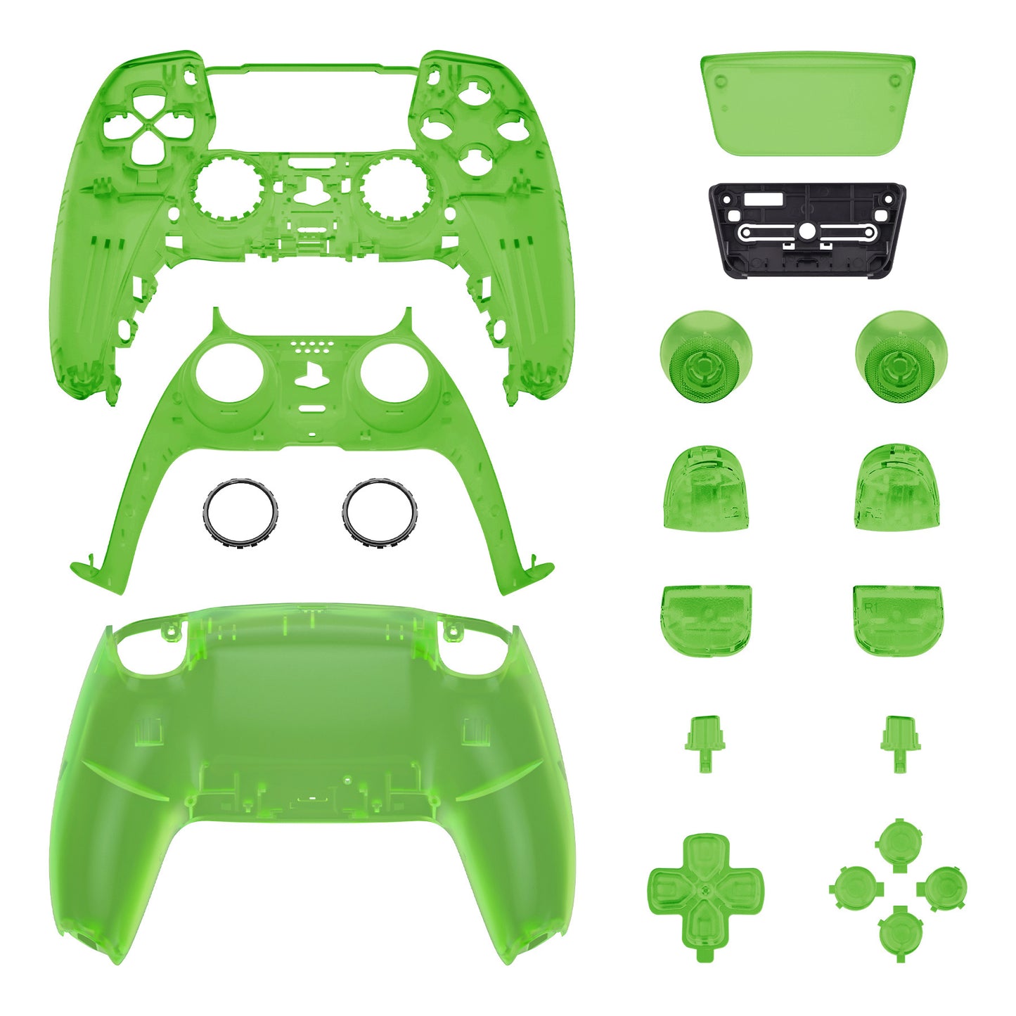 eXtremeRate Replacement Full Set Shells with Buttons Compatible with PS5 Controller BDM-010/020 - Clear Green