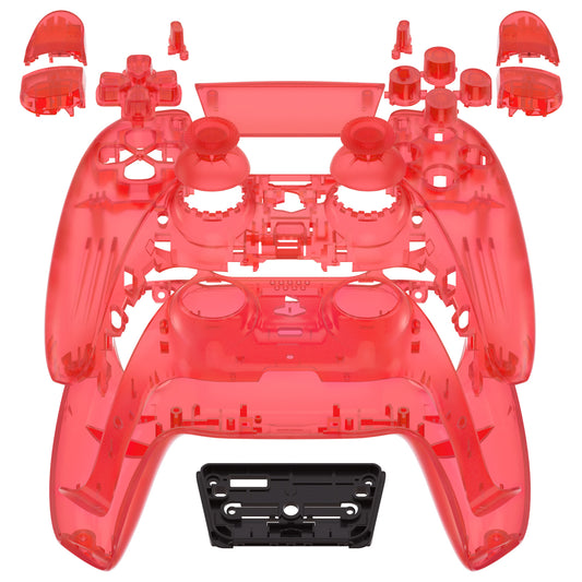 eXtremeRate Replacement Full Set Shells with Buttons Compatible with PS5 Controller BDM-010/020 - Clear Red