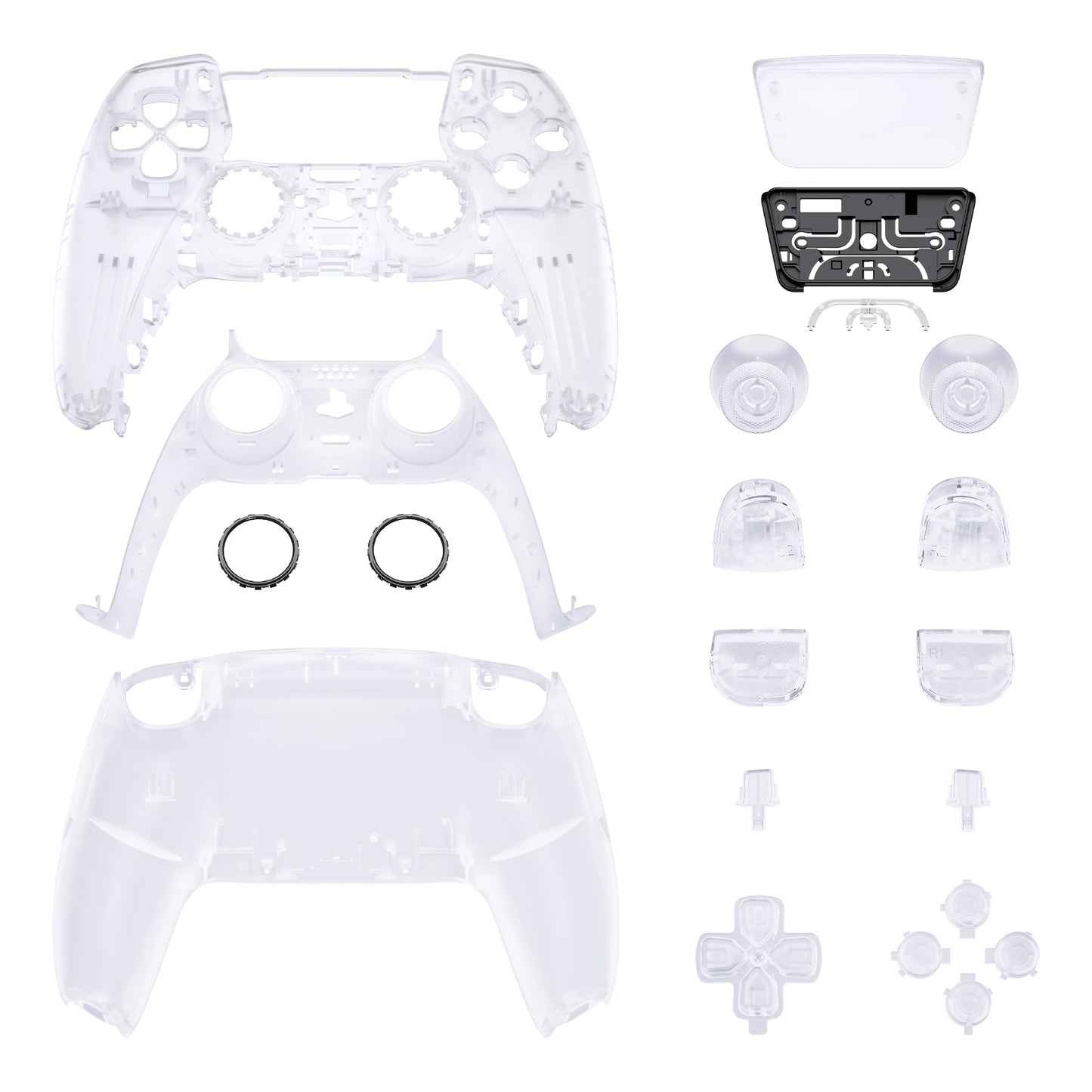 eXtremeRate Replacement Full Set Shells with Buttons Compatible with PS5 Controller BDM-030/040/050 - Clear