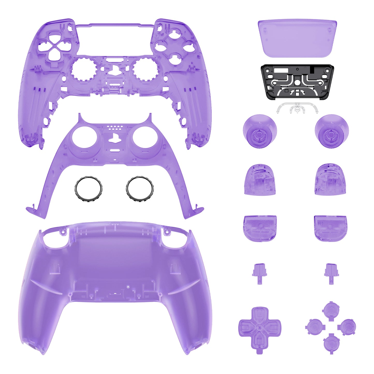 eXtremeRate Replacement Full Set Shells with Buttons Compatible with PS5 Controller BDM-030/040/050 - Clear Atomic Purple