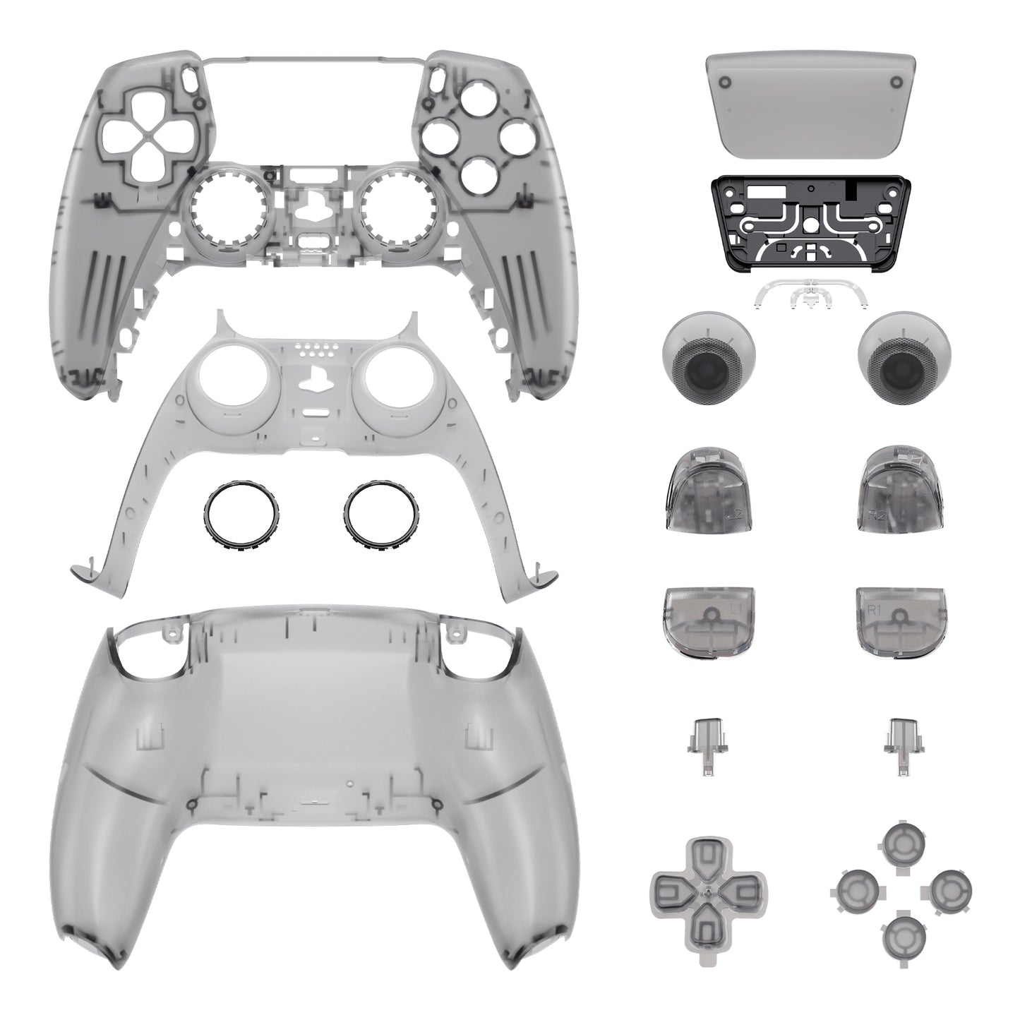 eXtremeRate Replacement Full Set Shells with Buttons Compatible with PS5 Controller BDM-030/040/050 - Clear Black