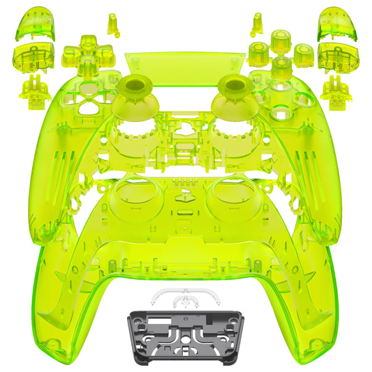 eXtremeRate Replacement Full Set Shells with Buttons Compatible with PS5 Controller BDM-030/040/050 - Clear Lime Green
