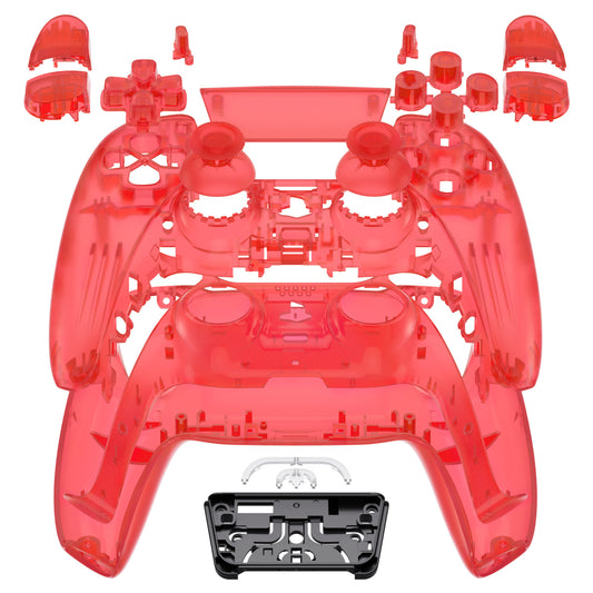 eXtremeRate Replacement Full Set Shells with Buttons Compatible with PS5 Controller BDM-030/040/050 - Clear Red