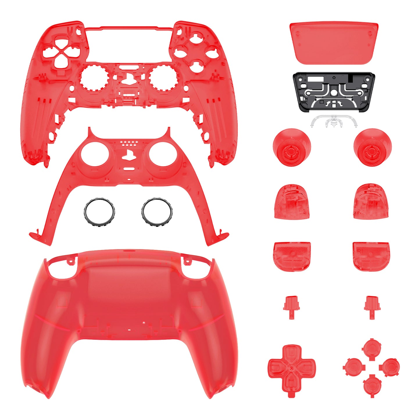 eXtremeRate Replacement Full Set Shells with Buttons Compatible with PS5 Controller BDM-030/040/050 - Clear Red