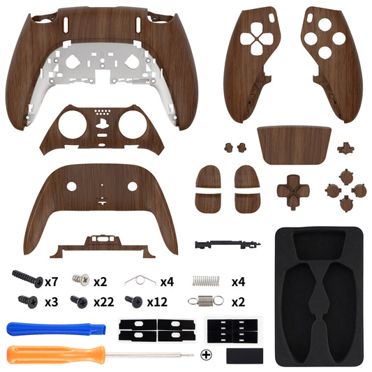 eXtremeRate Replacement Full Set Shells with Buttons Compatible with PS5 Edge Controller - Wood Grain