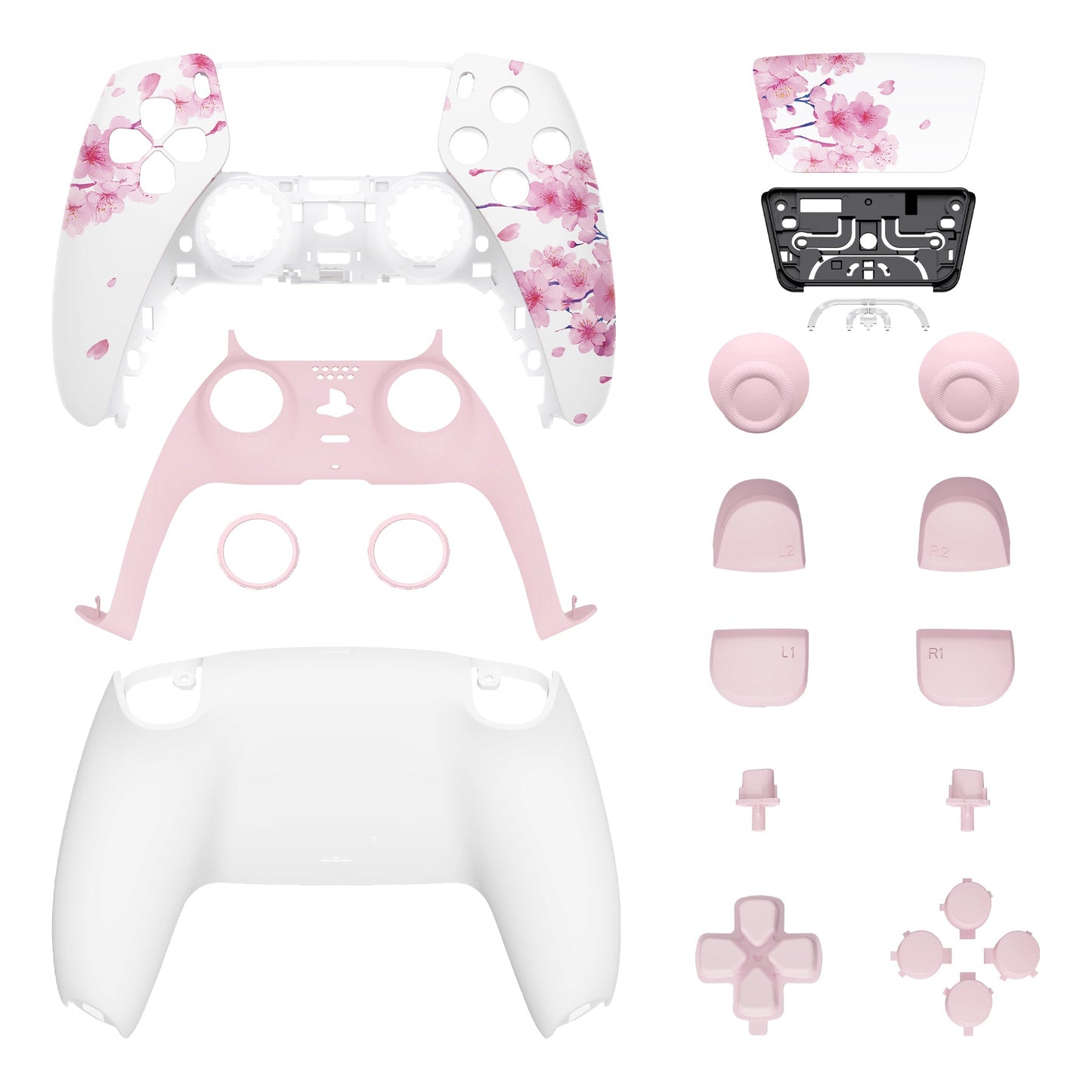 eXtremeRate Replacement Full Set Shells with Buttons Compatible with PS5 Controller BDM-030/040/050 - Cherry Blossom Whisper eXtremeRate