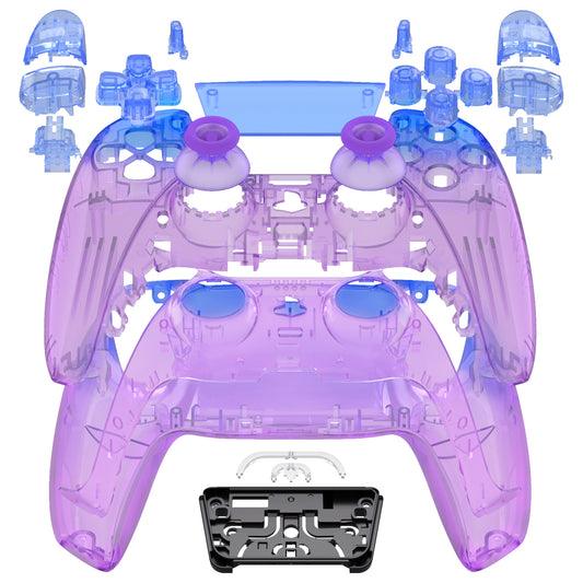 eXtremeRate Replacement Full Set Shells with Buttons Compatible with PS5 Controller BDM-030/040/050 - Gradient Translucent Bluebell