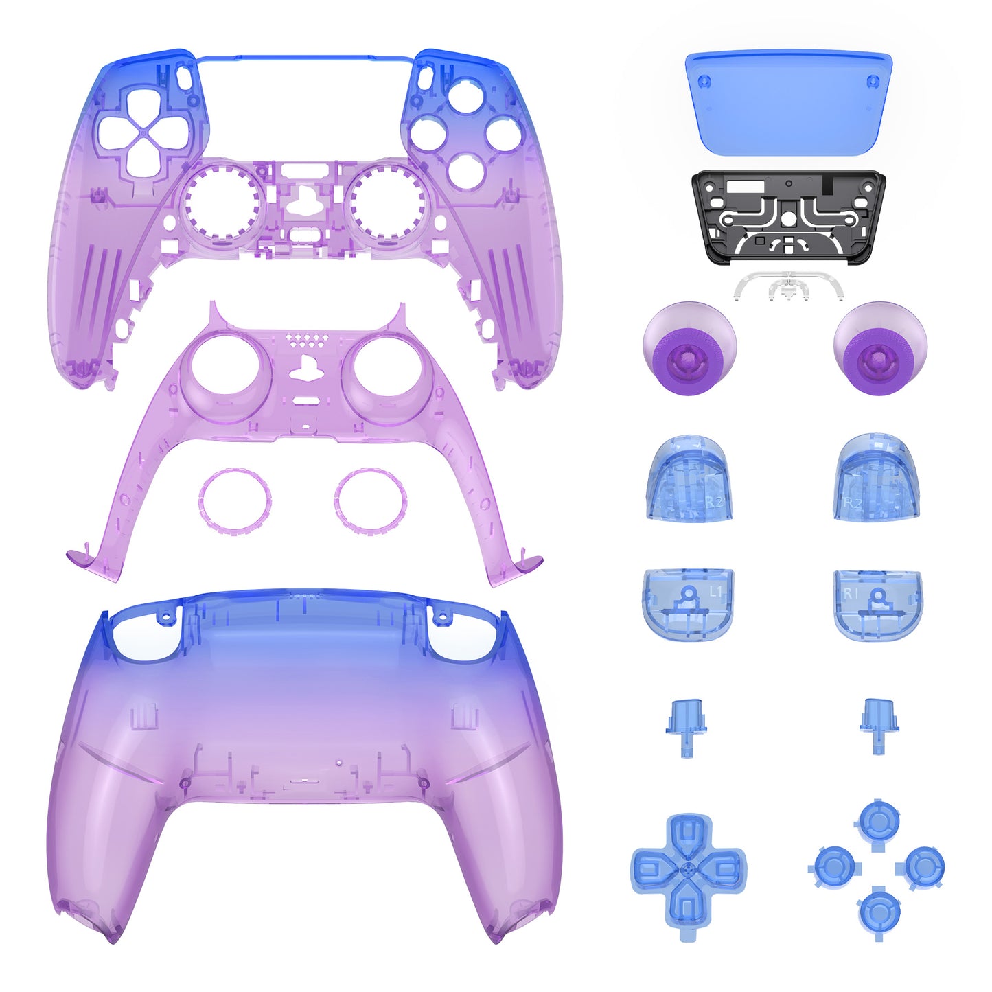 eXtremeRate Replacement Full Set Shells with Buttons Compatible with PS5 Controller BDM-030/040/050 - Gradient Translucent Bluebell