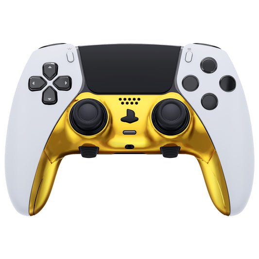 eXtremeRate Replacement Top Bottom Decorative Trim Shell Compatible with PS5 Edge Controller - Chrome Gold